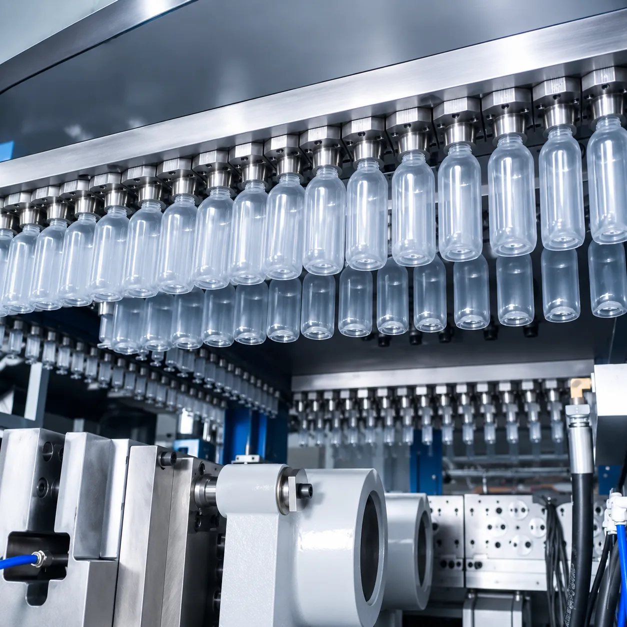 Stretch blow moulding machine for PET bottles